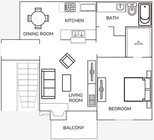 A1 One Bedroom / One Bath - 670 Sq. Ft.*