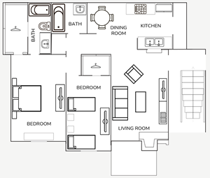 B1 Two Bedroom / Two Bath - 958 Sq. Ft.*