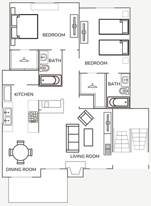 B2 Two Bedroom / Two Bath - 964 Sq. Ft.*